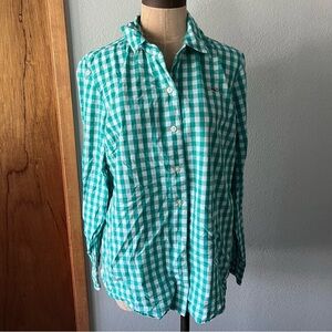 VINEYARD VINES sz 10 Woven Teal Gingham Long Sleeve Button Down